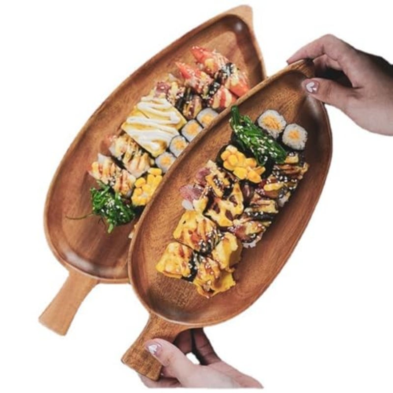 2 PCS Wood Serving Trays, Leaf Shaped Food Platters for Entertaining, Rustic Appetizer Boards for Charcuterie and Cheese, Decorative Tableware for Parties, Small Serving Dishes for Fruit - Image 1