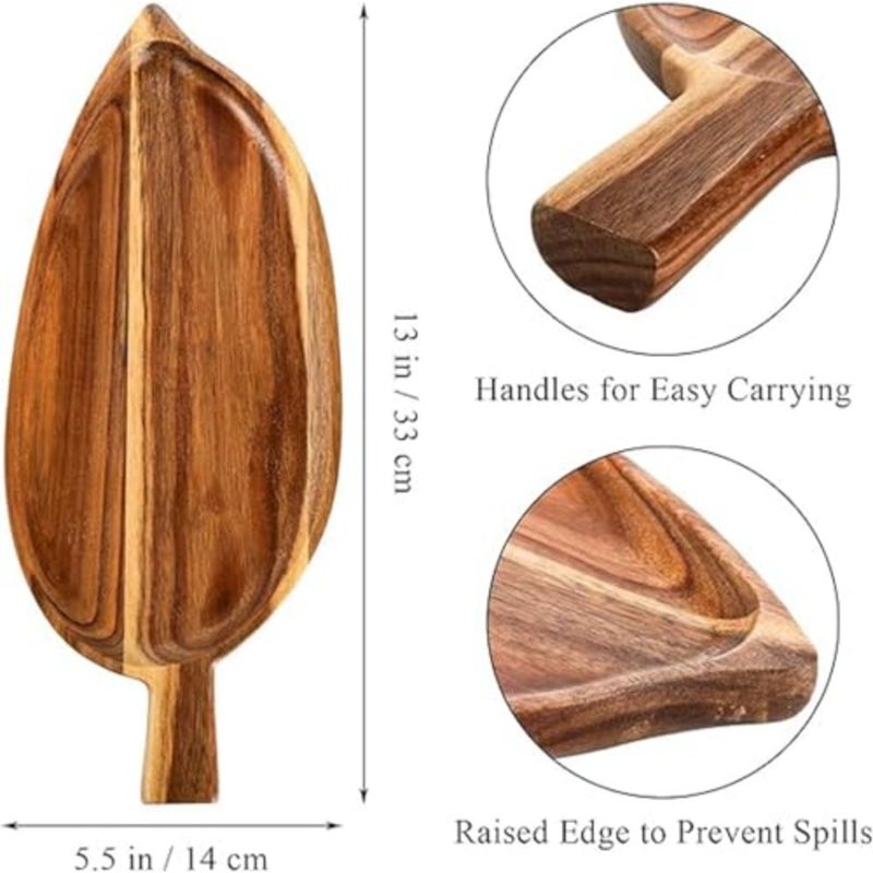 2 PCS Wood Serving Trays, Leaf Shaped Food Platters for Entertaining, Rustic Appetizer Boards for Charcuterie and Cheese, Decorative Tableware for Parties, Small Serving Dishes for Fruit - Image 3