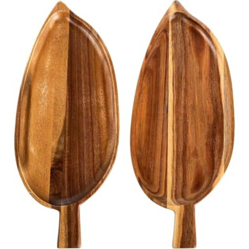 2 PCS Wood Serving Trays, Leaf Shaped Food Platters for Entertaining, Rustic Appetizer Boards for Charcuterie and Cheese, Decorative Tableware for Parties, Small Serving Dishes for Fruit - Image 5