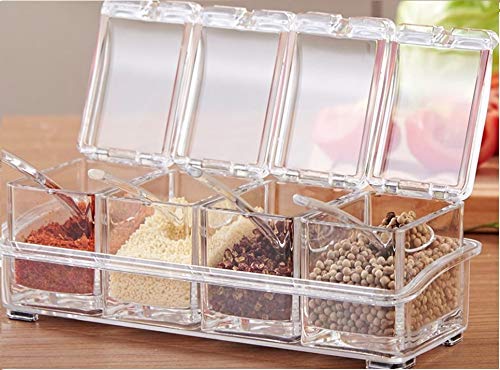 CALISTCrystal Seasoning Acrylic Box Pepper Salt Spice Rack Plastic 4 Box with Spoonspack of 1 - Image 5