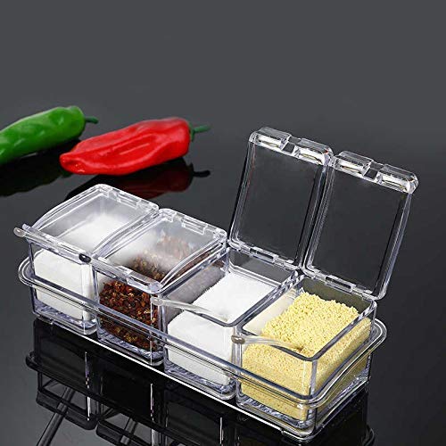 CALISTCrystal Seasoning Acrylic Box Pepper Salt Spice Rack Plastic 4 Box with Spoonspack of 1 - Image 4