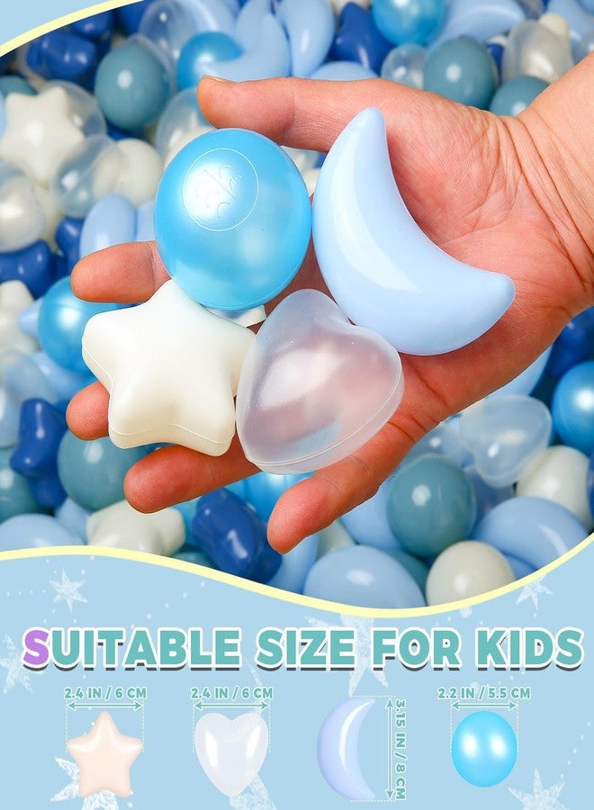 TRENDPLAY Ball Pit Balls for Toddlers, Star Heart Moon Shape 50 Pieces, Plastic Toy Balls for Boys Girls Kids Dogs, Cream Blue+ Pearl Blue - Image 3