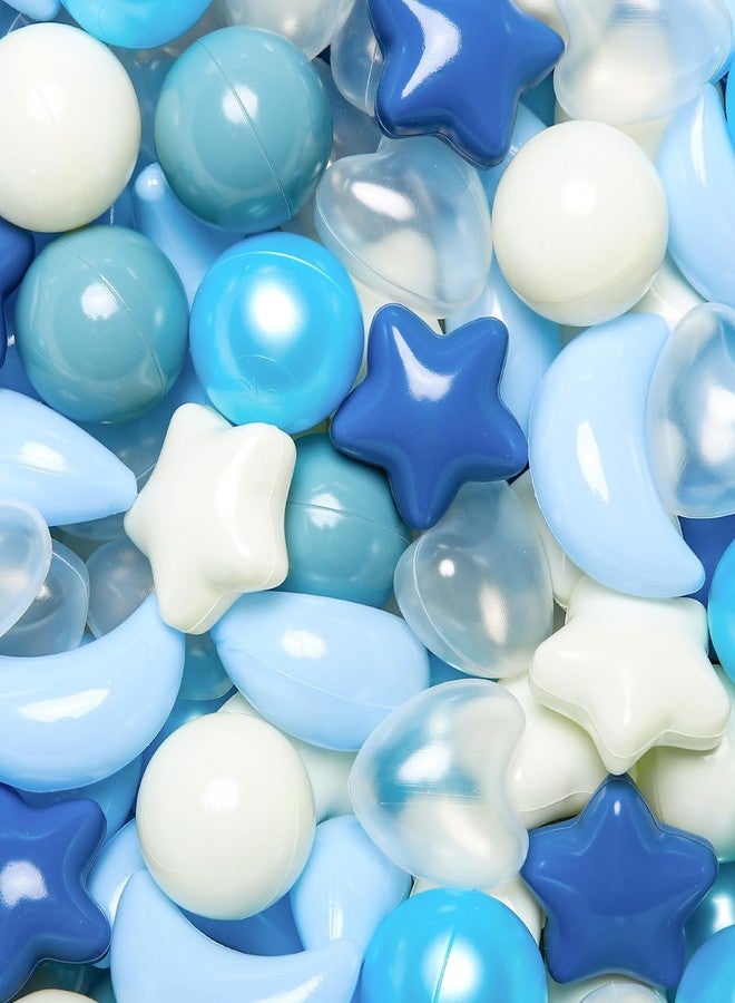 TRENDPLAY Ball Pit Balls for Toddlers, Star Heart Moon Shape 50 Pieces, Plastic Toy Balls for Boys Girls Kids Dogs, Cream Blue+ Pearl Blue - Image 1