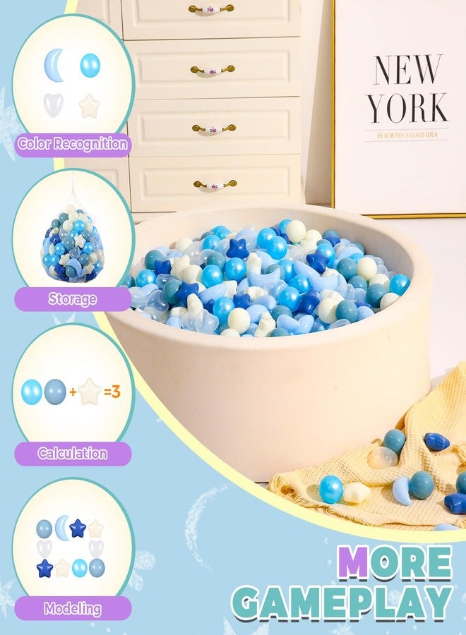 TRENDPLAY Ball Pit Balls for Toddlers, Star Heart Moon Shape 50 Pieces, Plastic Toy Balls for Boys Girls Kids Dogs, Cream Blue+ Pearl Blue - Image 4
