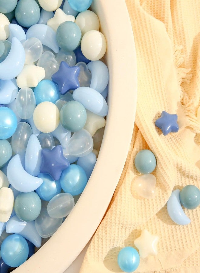 TRENDPLAY Ball Pit Balls for Toddlers, Star Heart Moon Shape 50 Pieces, Plastic Toy Balls for Boys Girls Kids Dogs, Cream Blue+ Pearl Blue - Image 2