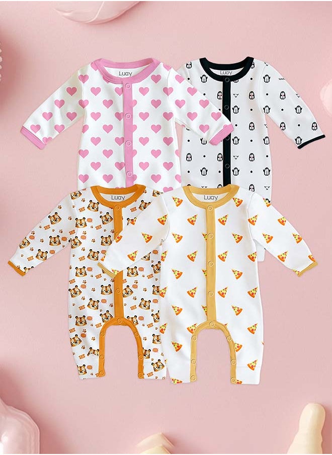 LUAY 100% Cotton Full Sleeves Baby Printed Romper,Sleepsuit for Baby Girls & Boys_(Pack of 4)  - Image 1