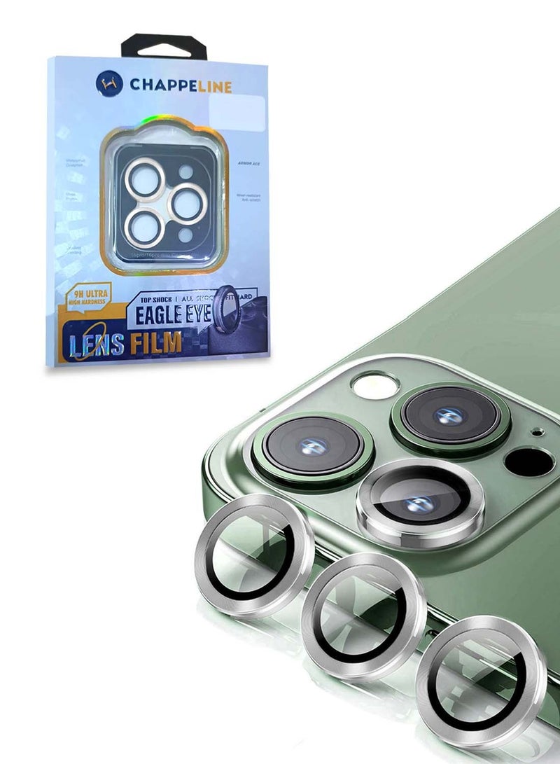 CHAPPELINE Apple iPhone 16 Pro / iPhone 16 Pro Max 2024 CHAPPELINE Premium Alloy Ring Camera Lens Tempered Glass Protector Shield (MLHICR) - Clear/Silver - Image 1