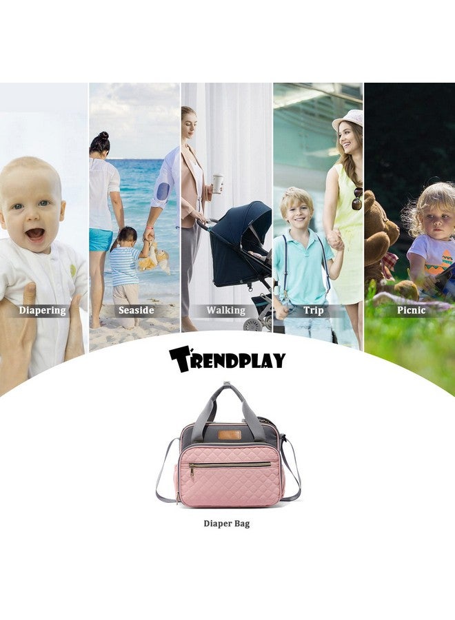 TRENDPLAY حقيبة حفاضات للبنات الصغيرات باللون الوردي - حقيبة أم للتنقل - منظم للسفر والهواء الطلق - حقيبة حفاضات متعددة الوظائف للأم والأب، وردي ورمادي - Image 3