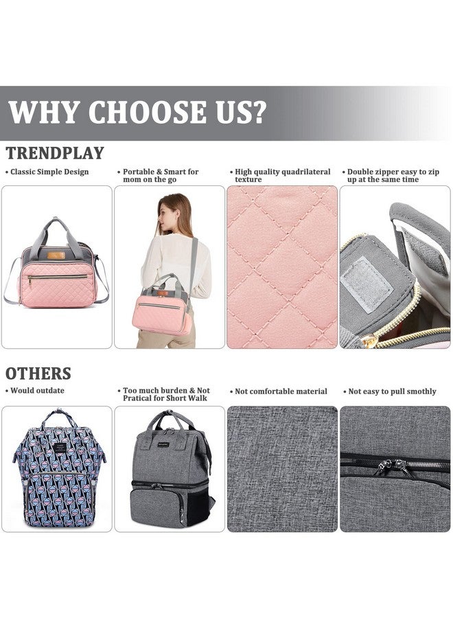 TRENDPLAY حقيبة حفاضات للبنات الصغيرات باللون الوردي - حقيبة أم للتنقل - منظم للسفر والهواء الطلق - حقيبة حفاضات متعددة الوظائف للأم والأب، وردي ورمادي - Image 5