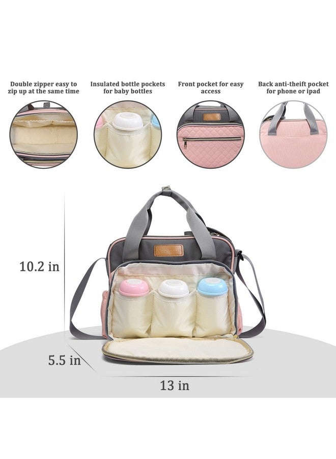 TRENDPLAY حقيبة حفاضات للبنات الصغيرات باللون الوردي - حقيبة أم للتنقل - منظم للسفر والهواء الطلق - حقيبة حفاضات متعددة الوظائف للأم والأب، وردي ورمادي - Image 2