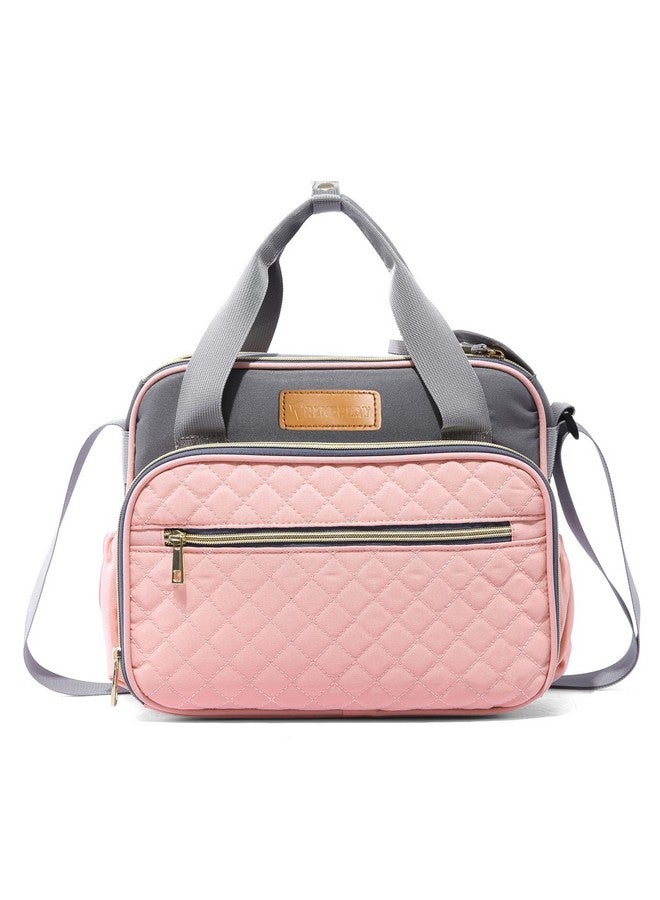 TRENDPLAY حقيبة حفاضات للبنات الصغيرات باللون الوردي - حقيبة أم للتنقل - منظم للسفر والهواء الطلق - حقيبة حفاضات متعددة الوظائف للأم والأب، وردي ورمادي - Image 1