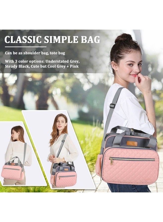 TRENDPLAY حقيبة حفاضات للبنات الصغيرات باللون الوردي - حقيبة أم للتنقل - منظم للسفر والهواء الطلق - حقيبة حفاضات متعددة الوظائف للأم والأب، وردي ورمادي - Image 4