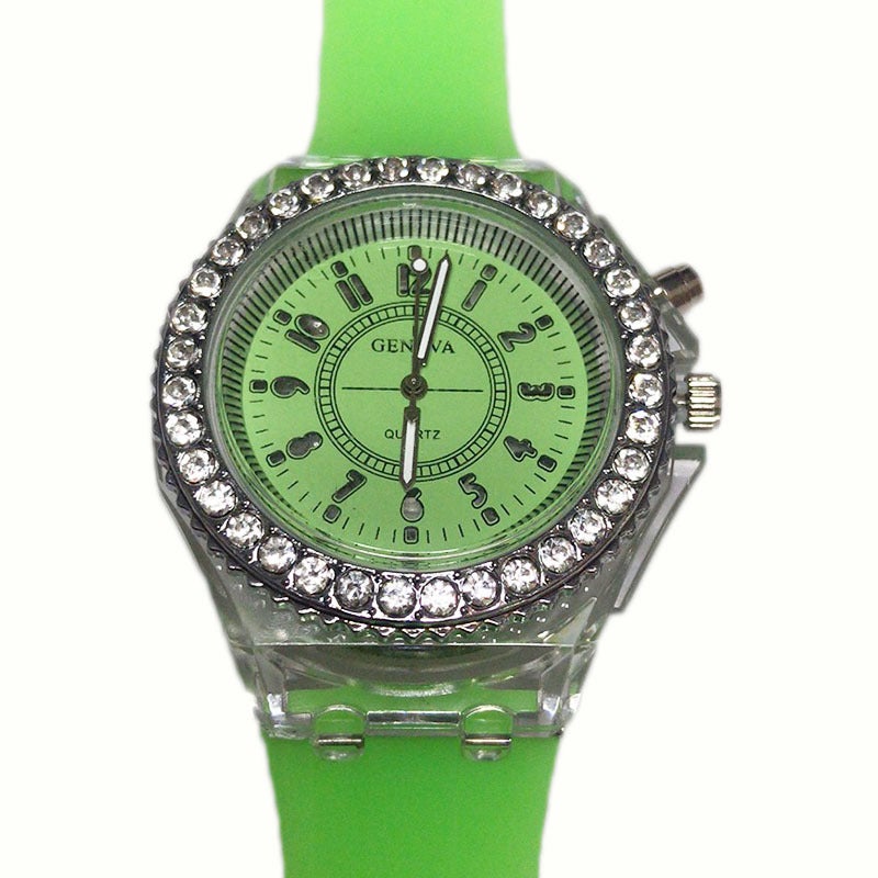 Luminous Couple LED Fluorescent Watches Mens Womens Fashionable Harajuku Korean Style Sporty Quartz Wristwatches Green 