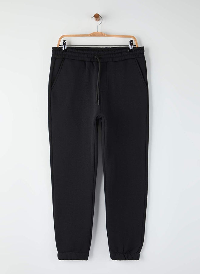 trendyol Black Regular/Normal Cut Rubber Leg Thick Inner Hooded Sweatpants - Image 1