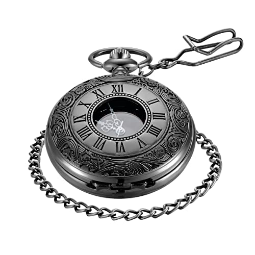 MJSCPHBJK Vintage Pocket Watch for Men Roman Numerals Scale Quartz Pocket Watches with Chain for Xmas Fathers Day Gift - Image 4