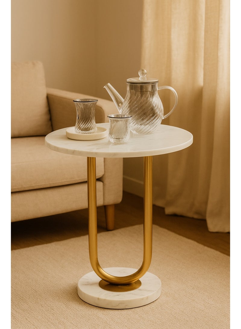 Raz طاولة جانبية فاخرة من الرخام والذهب - حامل قهوة وشاي دائري عصري - Image 1