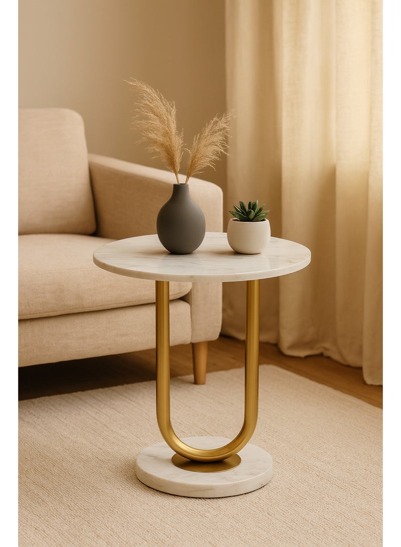 Raz طاولة جانبية فاخرة من الرخام والذهب - حامل قهوة وشاي دائري عصري - Image 2