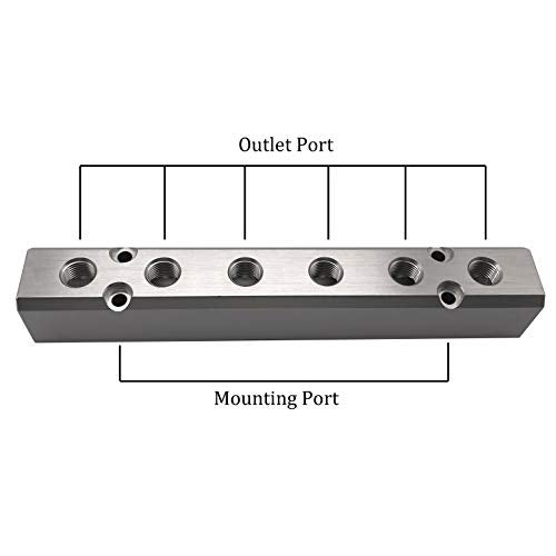 NACX 6 Way Pneumatic Manifold Air Distribution Block, G1/2 Supply Port, G1/4-Inch Output Port, Aluminum Alloy - Image 2