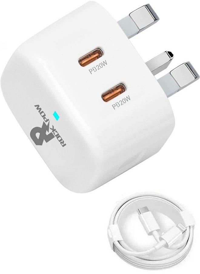 Rock Pow - ROCK POW PD 20W USB C Charger Cable Set for iPhone 14 Pro Charger Cord Type C Fast Charging Wall Plug with iPhone Lightning Cable Compatible for iPhone 14 Pro/14 Pro Max/14 Plus/14/13/12/11/Xs, iPad Pro - Image 1