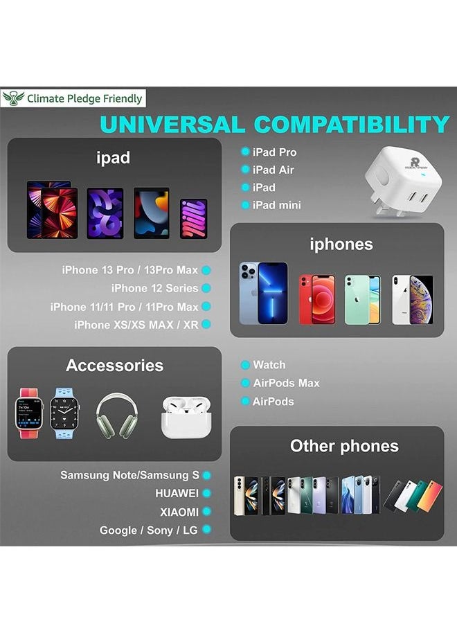 Rock Pow - ROCK POW PD 20W USB C Charger Cable Set for iPhone 14 Pro Charger Cord Type C Fast Charging Wall Plug with iPhone Lightning Cable Compatible for iPhone 14 Pro/14 Pro Max/14 Plus/14/13/12/11/Xs, iPad Pro - Image 1