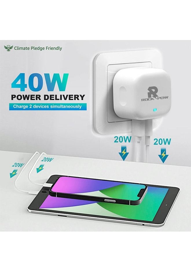Rock Pow - ROCK POW PD 20W USB C Charger Cable Set for iPhone 14 Pro Charger Cord Type C Fast Charging Wall Plug with iPhone Lightning Cable Compatible for iPhone 14 Pro/14 Pro Max/14 Plus/14/13/12/11/Xs, iPad Pro - Image 1