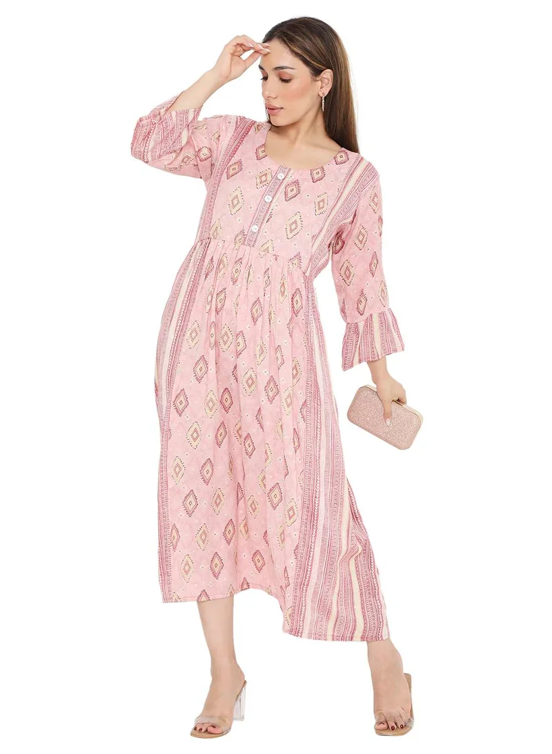 هانا آند سارا STYLISH PRINTED SHORT FRONT STYLED BUTTON ARABIC KAFTAN JALABIYA DRESS