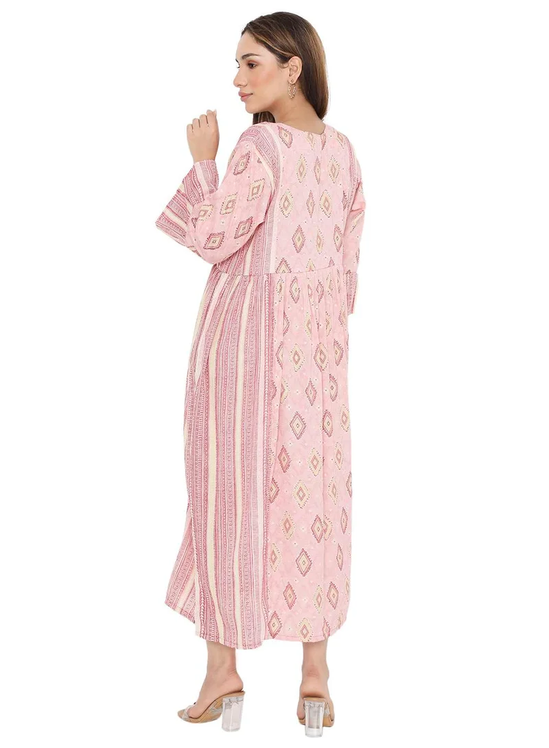 هانا آند سارا STYLISH PRINTED SHORT FRONT STYLED BUTTON ARABIC KAFTAN JALABIYA DRESS