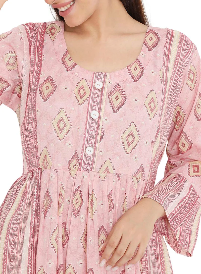 هانا آند سارا STYLISH PRINTED SHORT FRONT STYLED BUTTON ARABIC KAFTAN JALABIYA DRESS