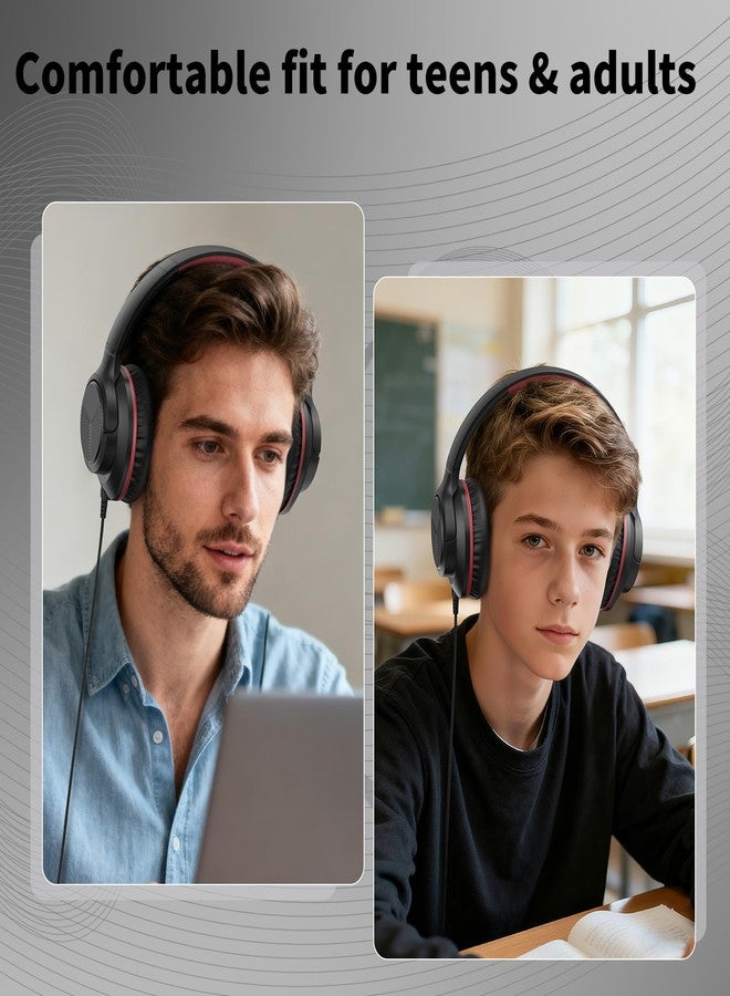 Botesty Sound Headphones Wired with Microphone, Over Ear Foldable 3.5mm Plug in Headphones Corded with 4.9ft Tangle-Free Nylon Cord for Tablet, Laptop, MP3/4, School, Airplane Travel (Black Red) - Image 2