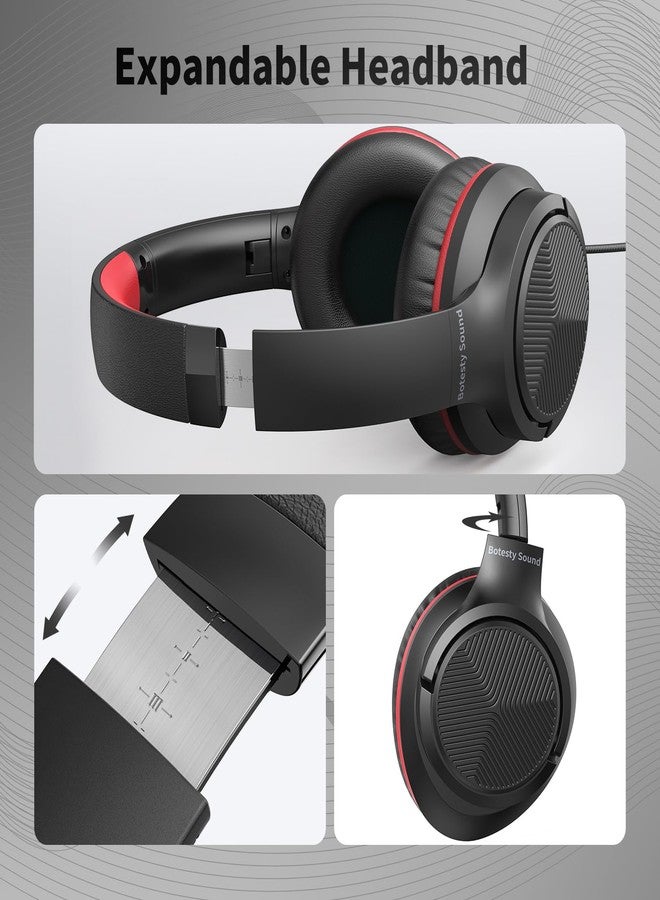 Botesty Sound Headphones Wired with Microphone, Over Ear Foldable 3.5mm Plug in Headphones Corded with 4.9ft Tangle-Free Nylon Cord for Tablet, Laptop, MP3/4, School, Airplane Travel (Black Red) - Image 3