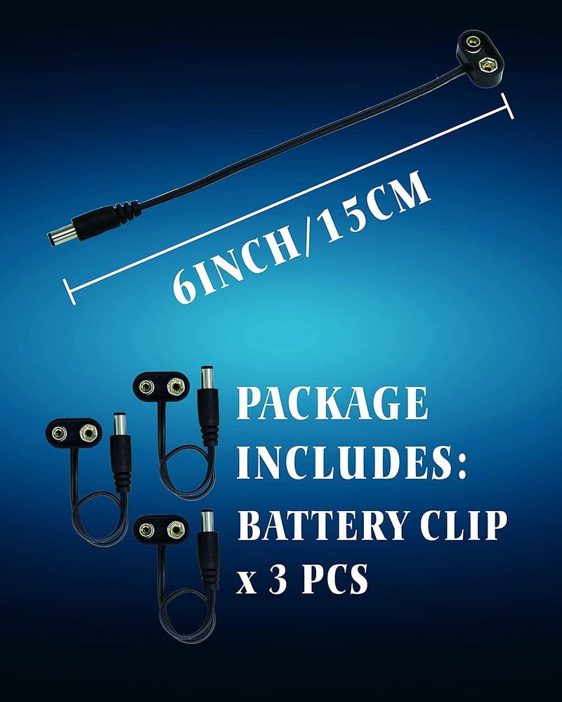 Augioth 9 V Pedal Battery Clip 3 Pack 5521 Converter Center Negative 9 Volt Power Supply Cable - Image 3