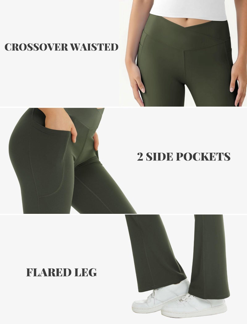 COPYLEAF Women's Flare Yoga Pants with Pockets-V Crossover High Waisted Bootcut Yoga Leggings-Flare Bell Bottom Workout Gym Leggings Green - Image 4