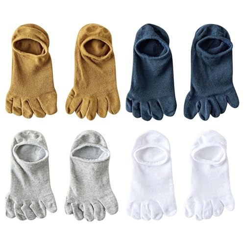 Freshfoot 5 Finger Socks For Men With 100% Combed Organic Cotton Socks For all Season Wear Breathable, Odour Free & Anti-bacterial, Stylish Low cut, With Ultimate Comfort (Grey,Mustard,White,Blue) - Image 1