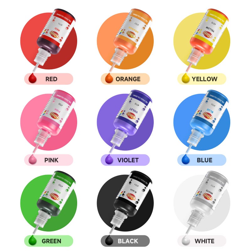 FUTEBO Oil Based Food Coloring for Chocolate: 9 Colors Oil Food Dye Coloring for Chocolate Candy Cake, Edible Oil Food Dye for Baking, Fondant & Forsting (.53 Fl. Oz Bottles) - Image 4