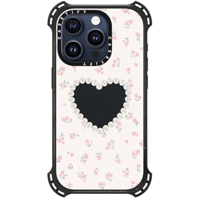 Casetify Bounce iPhone 15 Pro Case 【6X Military Grade Drop Tested / 21.3ft Drop Protection/Compatible with Magsafe】 - Pearly Heart - Triple Black - Image 2