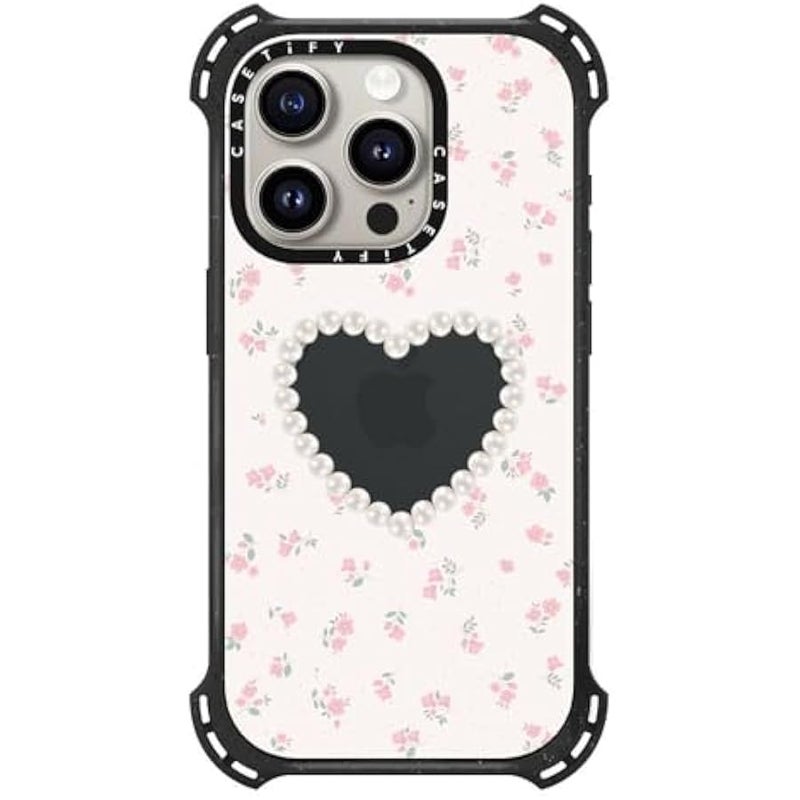 Casetify Bounce iPhone 15 Pro Case 【6X Military Grade Drop Tested / 21.3ft Drop Protection/Compatible with Magsafe】 - Pearly Heart - Triple Black - Image 1