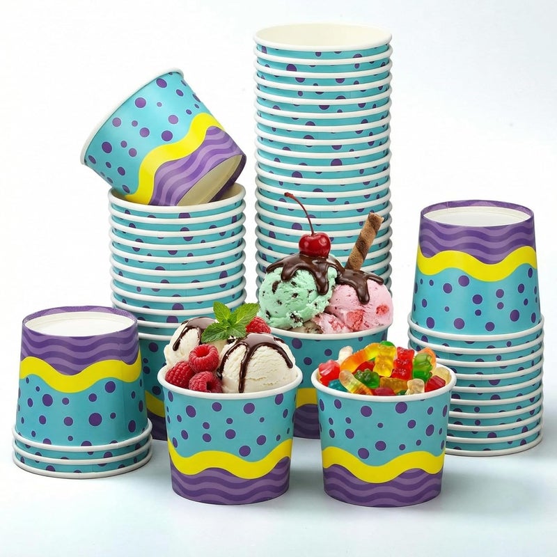 Suclain 50 Pcs Anime Theme Paper Snack Bowls 6 oz Disposable Dessert Ice Cream Bowls Cartoon Ice Cream Cups Disposable for Sundae Yogurt Soup Baby Shower Birthday Party Supplies(Polka Dots) - Image 1