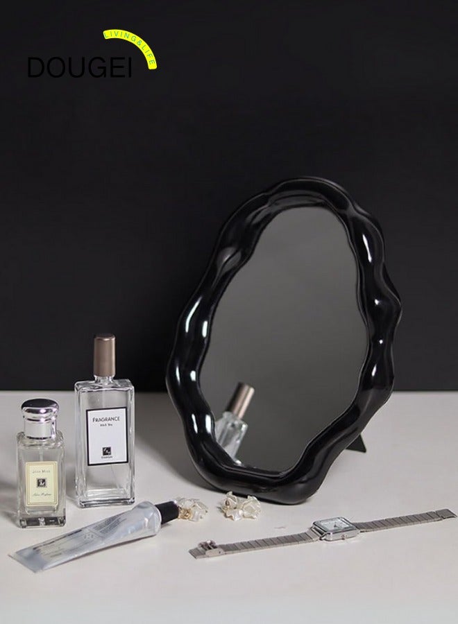 DOUGEI Cloud Makeup Mirrors for Desk, Tabletop Vanity Mirror Hanging Wall Mirrors Desk Mirror with Adjustable Bracket Decor Aesthetic Mirrors for Office Living Room Bedroom (Black) - Image 1