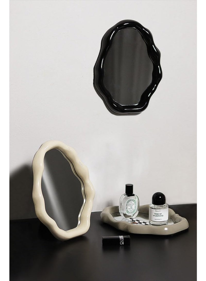 DOUGEI Cloud Makeup Mirrors for Desk, Tabletop Vanity Mirror Hanging Wall Mirrors Desk Mirror with Adjustable Bracket Decor Aesthetic Mirrors for Office Living Room Bedroom (Black) - Image 2