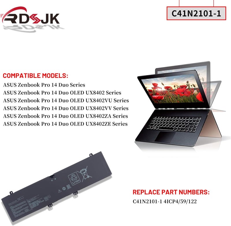 C41N2101-1 Laptop Battery for ASUS Zenbook Pro 14 Duo OLED UX8402 UX8402V UX8402VU UX8402VV UX8402Z UX8402ZA UX8402ZE Series 15.48V 76Wh 4920mAh(Not C41N2101) - Image 3