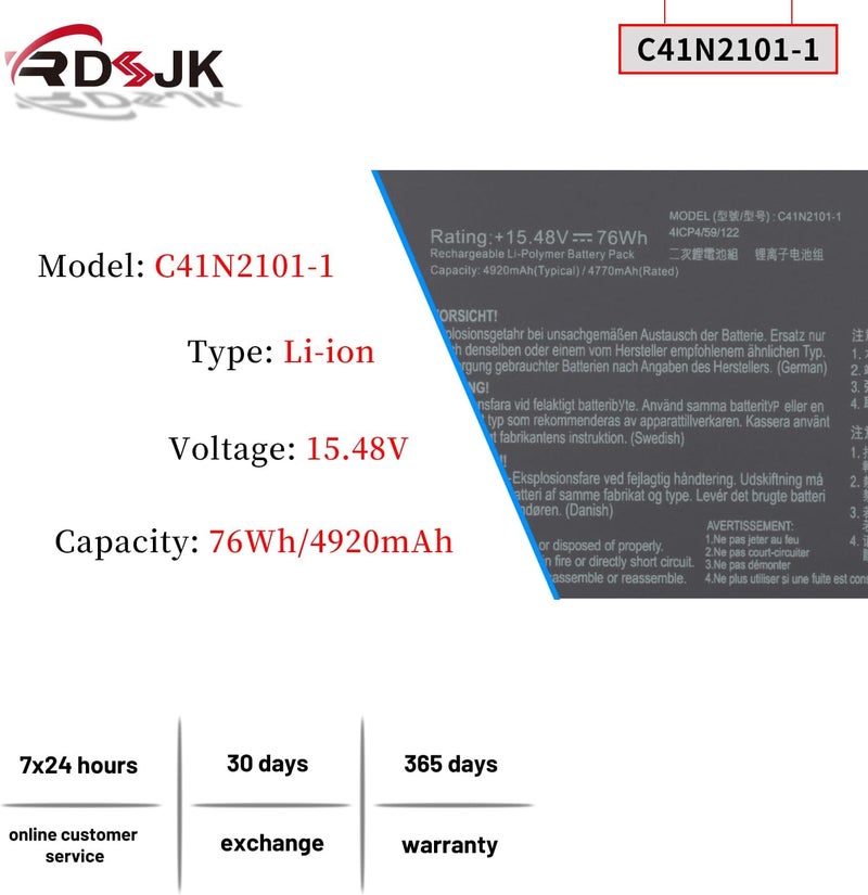 C41N2101-1 Laptop Battery for ASUS Zenbook Pro 14 Duo OLED UX8402 UX8402V UX8402VU UX8402VV UX8402Z UX8402ZA UX8402ZE Series 15.48V 76Wh 4920mAh(Not C41N2101) - Image 2