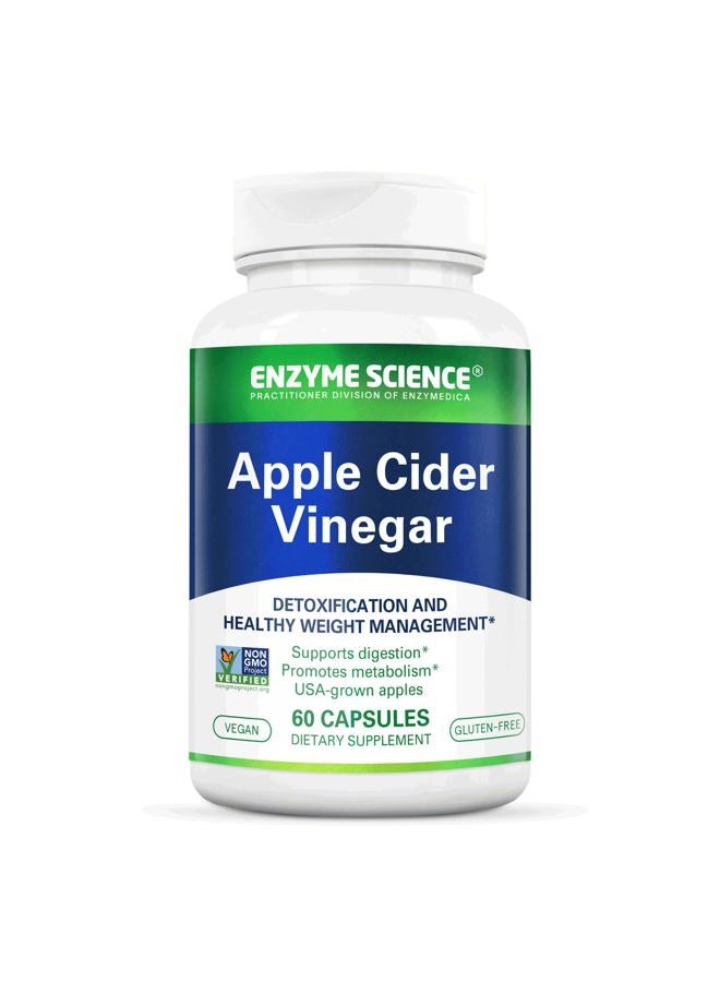 Enzyme Science خل التفاح، 60 كبسولة - مكمل خل التفاح العضوي، لصحة الجهاز الهضمي - Image 1