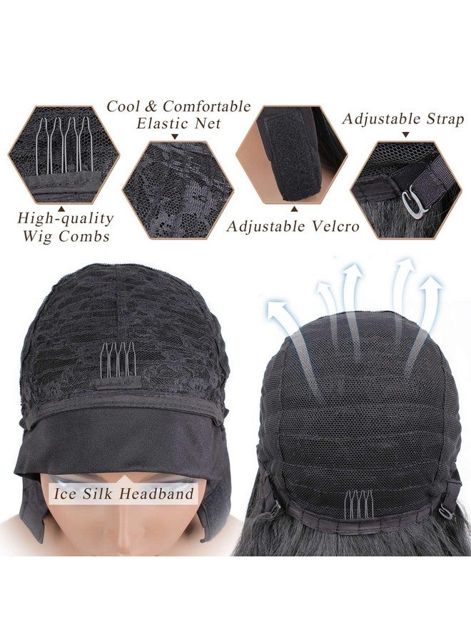 PWEOUKE Yaki Straight Headband Synthetic Wig Glueless Kinky Headband Wigs Natural Black Long 22 Inch None Lace Front Headband Straight Wigs For Black Women Daily Party 1B - Image 5