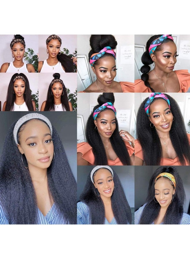 PWEOUKE Yaki Straight Headband Synthetic Wig Glueless Kinky Headband Wigs Natural Black Long 22 Inch None Lace Front Headband Straight Wigs For Black Women Daily Party 1B - Image 3