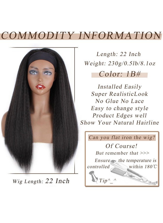 PWEOUKE Yaki Straight Headband Synthetic Wig Glueless Kinky Headband Wigs Natural Black Long 22 Inch None Lace Front Headband Straight Wigs For Black Women Daily Party 1B - Image 4