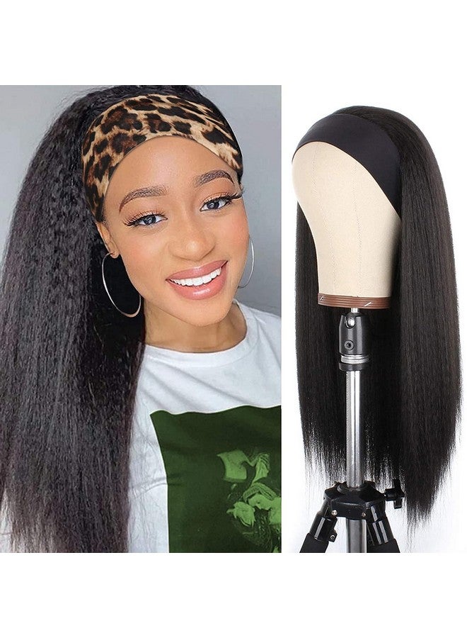 PWEOUKE Yaki Straight Headband Synthetic Wig Glueless Kinky Headband Wigs Natural Black Long 22 Inch None Lace Front Headband Straight Wigs For Black Women Daily Party 1B - Image 2