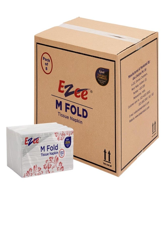 Ezee M Fold Tissue Paper Serving Napkin 1040 Pulls | Pack of 8 X 130 Pulls | Paper Towel - Image 1