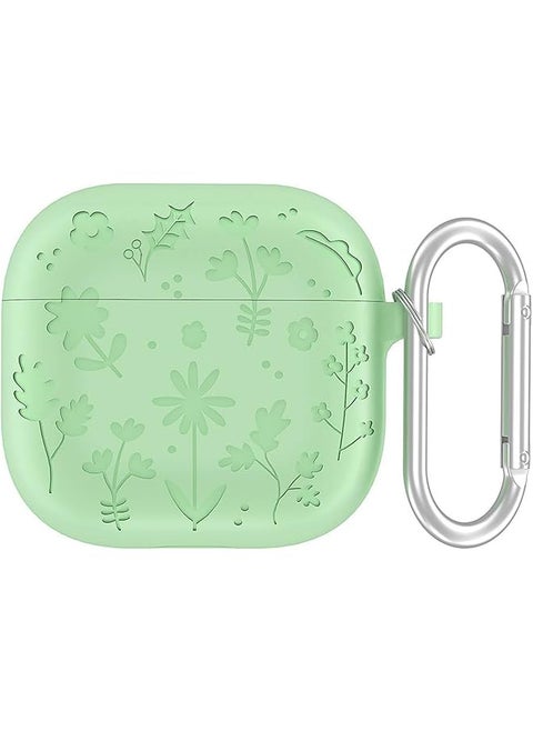 Silicone Case Protector Flower Engraved Cover Compatible With Airpods 4 Case Silicone Full Protective Cover Compatible With Airpods 4Th Generation 2024 Released Cover With Keychain