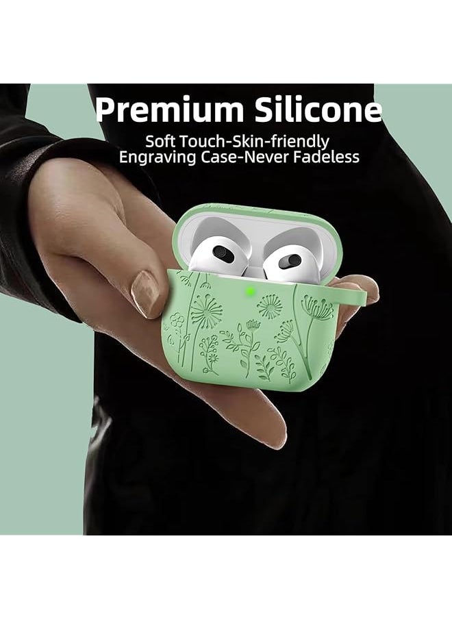 erorex - Silicone Case Protector Flower Engraved Cover Compatible With Airpods 4 Case Silicone Full Protective Cover Compatible With Airpods 4Th Generation 2024 Released Cover With Keychain - Image 1