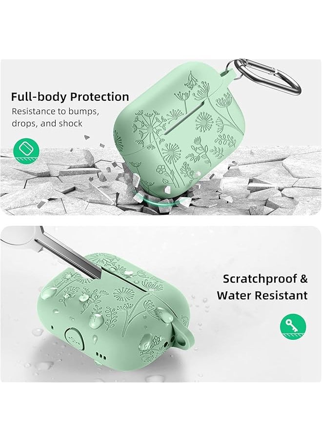 erorex - Silicone Case Protector Flower Engraved Cover Compatible With Airpods 4 Case Silicone Full Protective Cover Compatible With Airpods 4Th Generation 2024 Released Cover With Keychain - Image 1